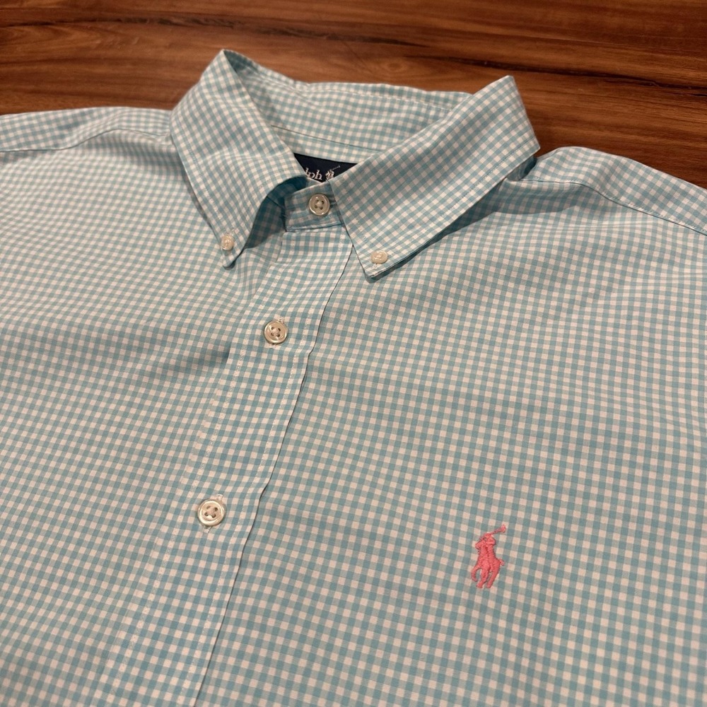 Ralph Lauren Shirt Mens XL Blue Check Classic Fit Long Sleeve Button Down Pony